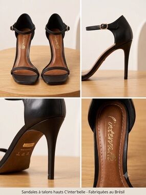 L'INTERVALLE Black Leather Ankle-Strap Stiletto Sandals